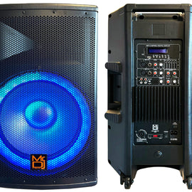 MR DJ PBX4500LED 15" 2-Way PA DJ 4500W Active Powered Bluetooth LED Speaker + Speaker Stand