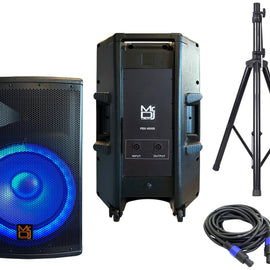 MR DJ PBX4500S 15" 2-Way PA DJ 4500W Passive LED Speaker + Speaker Stand & Cable