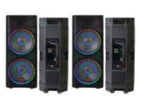 2 MR DJ PBX6500LED Professional Dual 15" 3-Way Powered/Active DJ PA Multipurpose Live Sound Bluetooth Full Range Loudspeakers