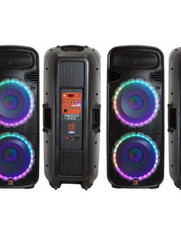 Pair of Dual 15" Portable Rechargeable 4000W Max Powered Active PA DJ Speaker with Built-In Bluetooth & LED Light