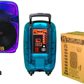 MR DJ PL12FLAME 12" Portable Translucent Trolley PA DJ Active Powered Bluetooth TWS Speaker 3000 Watts LCD/MP3/USB/micro SD