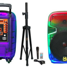 2 MR DJ PL12FLAME 12" Portable Translucent Bluetooth Speaker + Speaker Stand