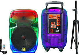 MR DJ PL12FLAME 12" Portable Translucent Bluetooth Speaker + Speaker Stand