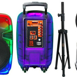 MR DJ PL12FLAME 12" Portable Translucent Bluetooth Speaker + Speaker Stand + 18-LED Moving Head DJ Light