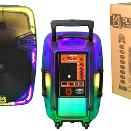 MR DJ PL15FLAME 15" Portable Translucent Trolley PA DJ Active Powered Bluetooth TWS Speaker 3500 Watts LCD/MP3/USB/micro SD