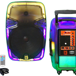 MR DJ PL15FLAME 15" Portable Translucent Bluetooth Speaker + Speaker Stand + 18-LED Moving Head DJ Light