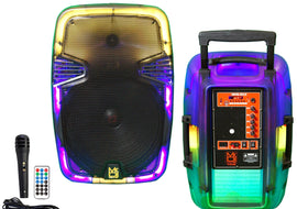 MR DJ PL15FLAME 15" Portable Translucent Bluetooth Speaker + Speaker Stand + 54-LED Slim Par Wash DJ Light