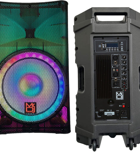 MR DJ 5200W Bluetooth PA Speaker with LED Party Lights, 3-Channel Mixer, High-Power 15-Inch Woofer for DJs & Parties, User-Friendly Design for Enthusiasts