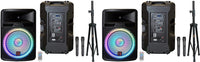 Pair of 18 Inch Speaker Built-in Battery/Bluetooth/Amplifier/SD/USB/FM Radio + Stand