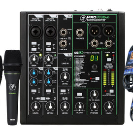 Mackie ProFX6v3 6-Channel Mixer with Built-in Effects and USB + 2 Mackie EM-89D Cardioid Dynamic Vocal Microphone + MR DJ Microphone Cables