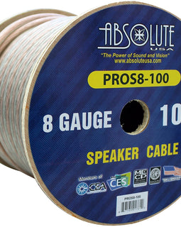 Absolute USA PROS8100 8 Gauge Speaker Wire<br/>100' 8 Gauge PRO PA DJ Car Home Marine Audio Speaker Wire Cable Spool