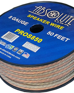 Absolute USA PROS850 8 Gauge Speaker Wire<br/>50' 8 Gauge PRO PA DJ Car Home Marine Audio Speaker Wire Cable Spool