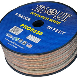 Absolute USA PROS850 8 Gauge Speaker Wire<br/>50' 8 Gauge PRO PA DJ Car Home Marine Audio Speaker Wire Cable Spool