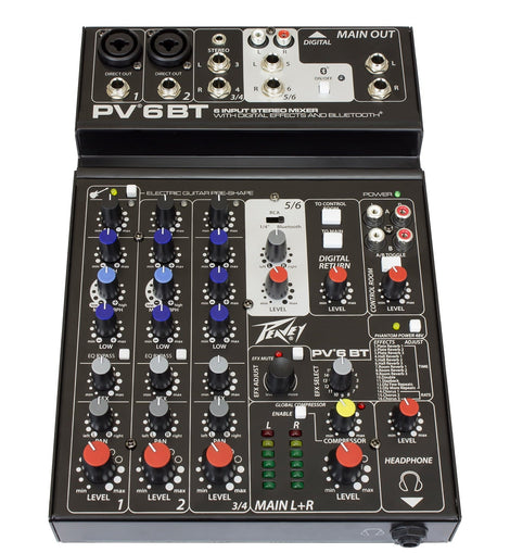 Peavey PV 6 BT 6 Channel Compact Mixing Mixer Console with Bluetooth