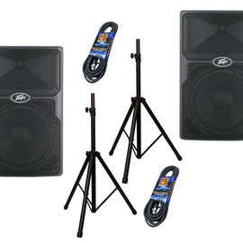 (2) PVXP15 DSP 15 inch Powered Speaker 830W 12" Powered Speaker with 1.4" Compression Driver,+ Free Mr. Dj Speaker Stands+XLR Cable