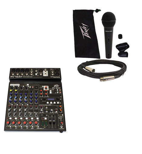 Peavey PV 10 AT 10 Channel Compact Mixing Mixer Console with Bluetooth Auto-Tune pitch correction + PVI 100 Microphone
