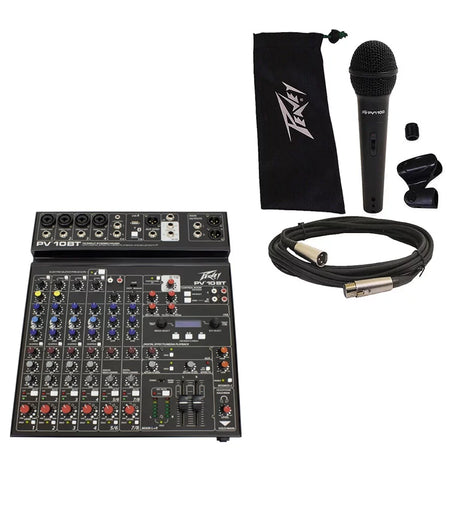 Peavey PV 10 BT 10 Channel Compact Mixing Mixer Console with Bluetooth + PVI 100 Microphone