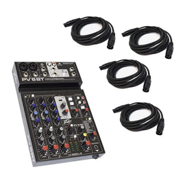 Peavey PV 6 BT 6 Channel Compact Mixing Mixer Console with Bluetooth + 4 XLR Cables