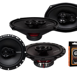 Pair of Rockford Fosgate Prime R169X3 6" x 9" 3-Way Prime Series Coaxial Speakers + R165X3 6. 5" 3-Way Prime Series Coaxial Speakers + Absolute 100FT Speaker Wire + Magnet Phone Holder