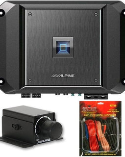 Alpine R2-A60F 4 Ch 600 Watt Car Amplifier & RUX-KNOB Bass Knob & KIT10 AMP Kit