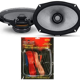 Alpine R2-S69 R-Series 6"x9" 600W 2-Way Car Coaxial Speakers & KIT10 Installation AMP Kit