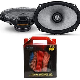 Alpine R2-S69 R-Series 6"x9" 600W 2-Way Car Coaxial Speakers & KIT8 Installation AMP Kit