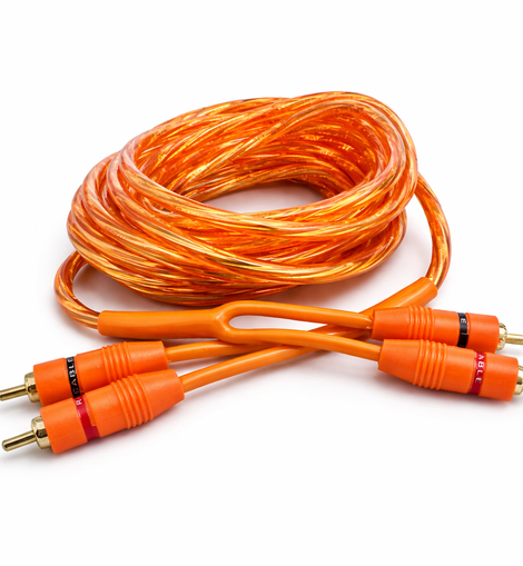Absolute RCA20OR 20ft Orange RCA Cable 100% OFC Oxygen Copper 2-Ch Stereo Interconnect Twisted Pair Noise Reduction Gold-Plated Connectors HiFi Audio Cable for Car/Home Audio