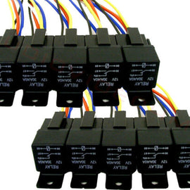 10 Absolute USA 12V 30/40 Amp SPDT Automotive Marine Bosch / Tyco Style 5 Pin Relay with Wires & Harness Socket