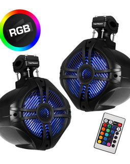 Power Acoustik MWT-80BL 8″ Marine Wake Tower Speakers with RGB LED Lights