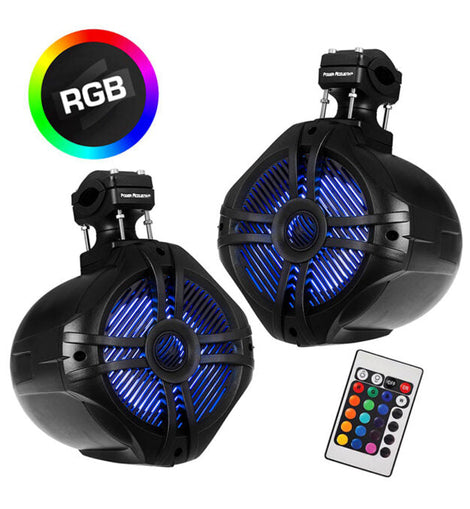 Power Acoustik MWT-80BL 8″ Marine Wake Tower Speakers with RGB LED Lights