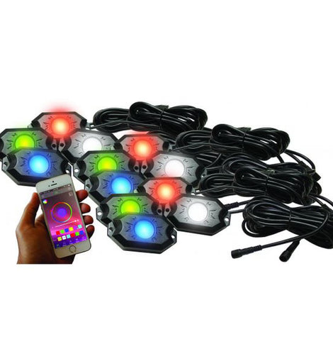 Race Sport Lighting RS12PRGBW 12-POD RGBW Hi-Power Rock Light Complete Kit with Bluetooth APP Controls