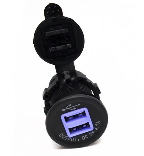 Race Sport Lighting RS50884 2 Port USB Socket 3.1A Input: DC12V/24V Output: DC5V 3.1A Totally 4led Inside