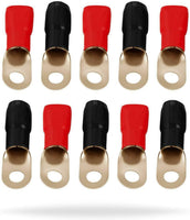 Patron P0GRT10 0 Gauge Gold Ring Terminal 10 Pack 1/0 AWG Wire Crimp Cable Red Black Boots 5/16
