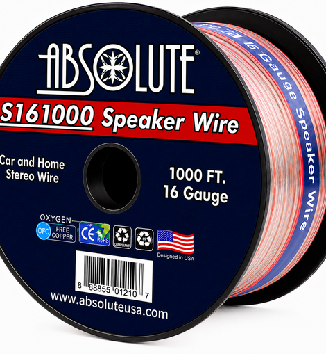 Absolute USA S16G1000 16 Gauge 1000 Feet Clear 2-Conductor Speaker Wire
