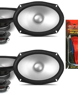 2 Alpine S Series S2-S69C 6x9" Hi-Res Component Car Audio Speaker System & KIT10 Installation AMP Kit