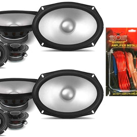 2 Alpine S Series S2-S69C 6x9" Hi-Res Component Car Audio Speaker System & KIT10 Installation AMP Kit