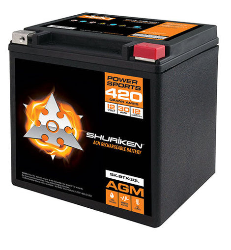 Shuriken SK-BTX30L 420 CRANK AMPS / 30AMP HOURS AGM Power Sports 12V Battery
