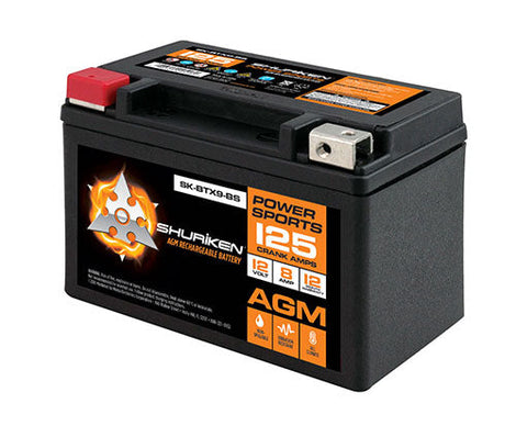 Shuriken SK-BTX9-BS 125 CRANK AMPS / 8AMP HOURS AGM Power Sports 12V Battery