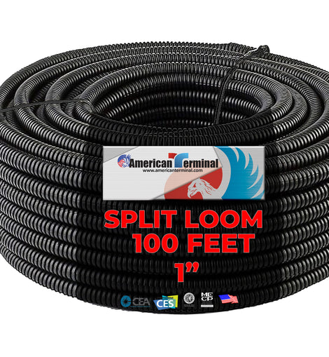 American Terminal New 100' Feet 1 Black Split Loom Wire Flexible Tubing Wire Cover Audio