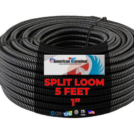 American Terminal 5 Feet Black 1" Split Wire Loom Conduit Polyethylene Tubing Black