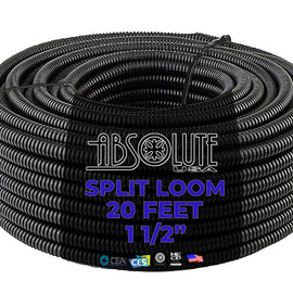 1.5" x 20' BLACK SPLIT LOOM TUBING Wire & Hose Cover Polyethylene Audio Video