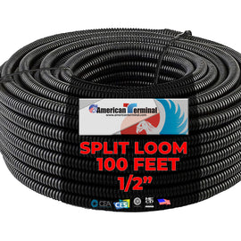 American Terminal Marine Grade Conduit Car Home Tubing Split Wire Loom Black Sleeve 100Ft 1/2"