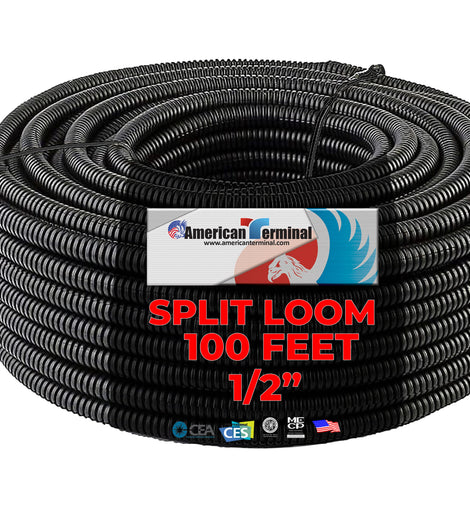 American Terminal Marine Grade Conduit Car Home Tubing Split Wire Loom Black Sleeve 100Ft 1/2
