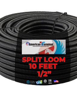 ATSLT12-10 10 Ft 1/2" Split Wire Loom Conduit Polyethylene Tubing Black Color Sleeve Tube