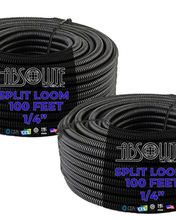 1/4" Black Split Loom Wire Hose Flexible Tubing Wire Cover Audio Stereo - (200' FT)