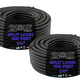 1/4" Black Split Loom Wire Hose Flexible Tubing Wire Cover Audio Stereo - (200' FT)
