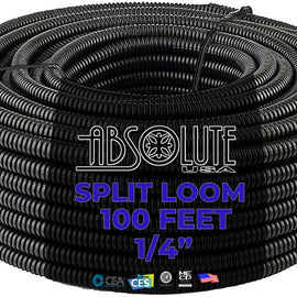 Absolute SLT14 100' + 3M Electrical Tape 100 feet 1/4" split loom wire tubing hose cover auto home marine + 3M Temflex 1700 electrical tape