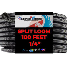 American Terminal 100 Feet Black 1/4" Split Loom Split Wire Loom Conduit Corrugated Plastic Tubing Sleeve