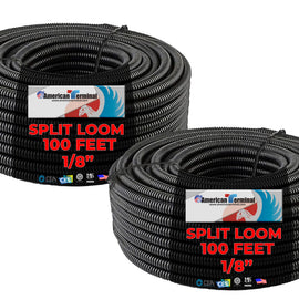 2 American Terminal SL18 High Quality 100' Feet 1/8' Split Loom Wire Tubing Black