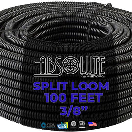 Absolute SLT18-100 100' 1/8" 2.5mm Split Wire Loom Conduit Polyethylene Corrugated Tubing Sleeve Tube